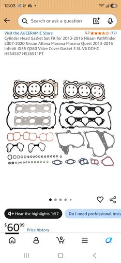 Cylinder Head Gasket Set 3.5L V6 Nissan Altima, Maxima, Murano, Quest and Pathfinder