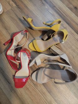 Size 5.5 heels red, nude, yellow