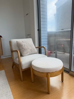 Threshold (Target) Wood Frame Accent Chair & Round Ottoman — Cream