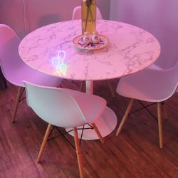 40 inch Solid Marble Tulip Dining Table with 4 Chairs and Replacement Chair 