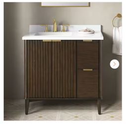 Gabi 36 in. Single Sink Freestanding Dark Walnut Bath Vanity with White Engineered Stone Top (Assembled)