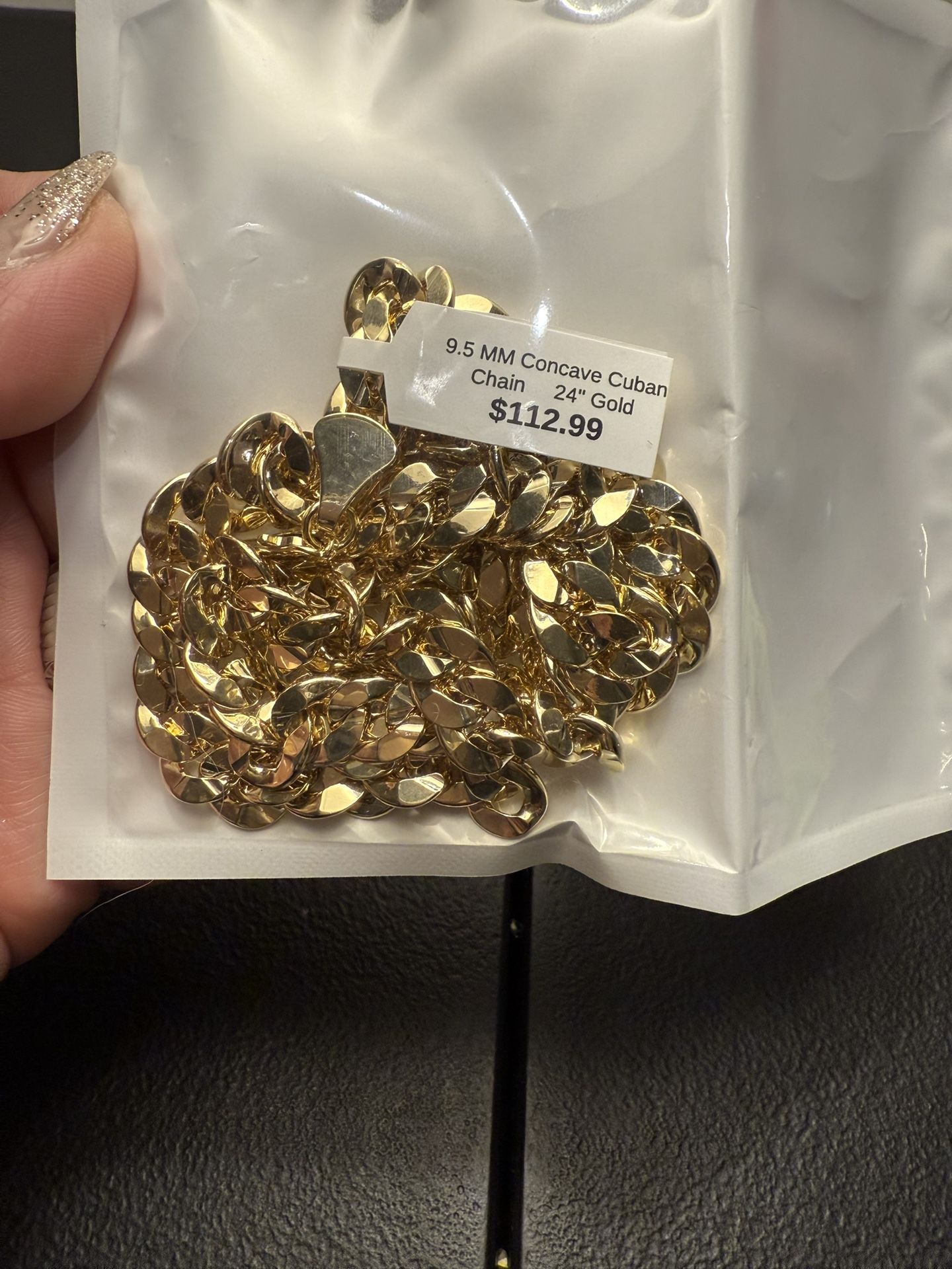 9.5 mm Concave Cuban Necklace Gold Plated 24”