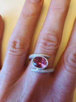 Pink Tourmaline and Diamond Pave and Bezel Set Ring