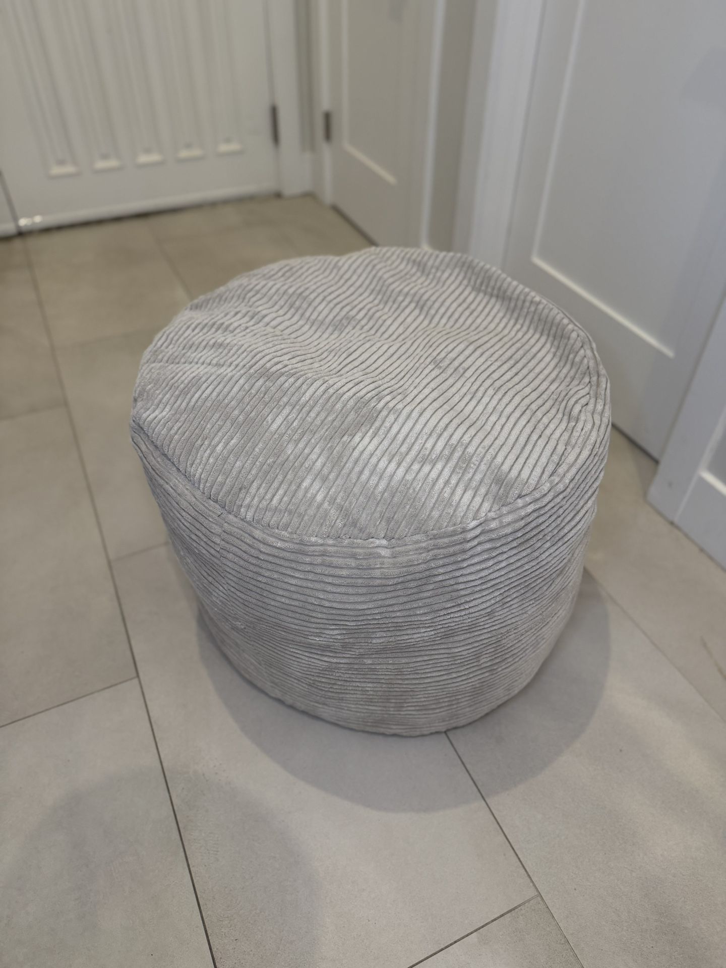Cozy Grey Corduroy Round Pouf Ottoman Bean Bag Chair – Soft, Comfy, Like New