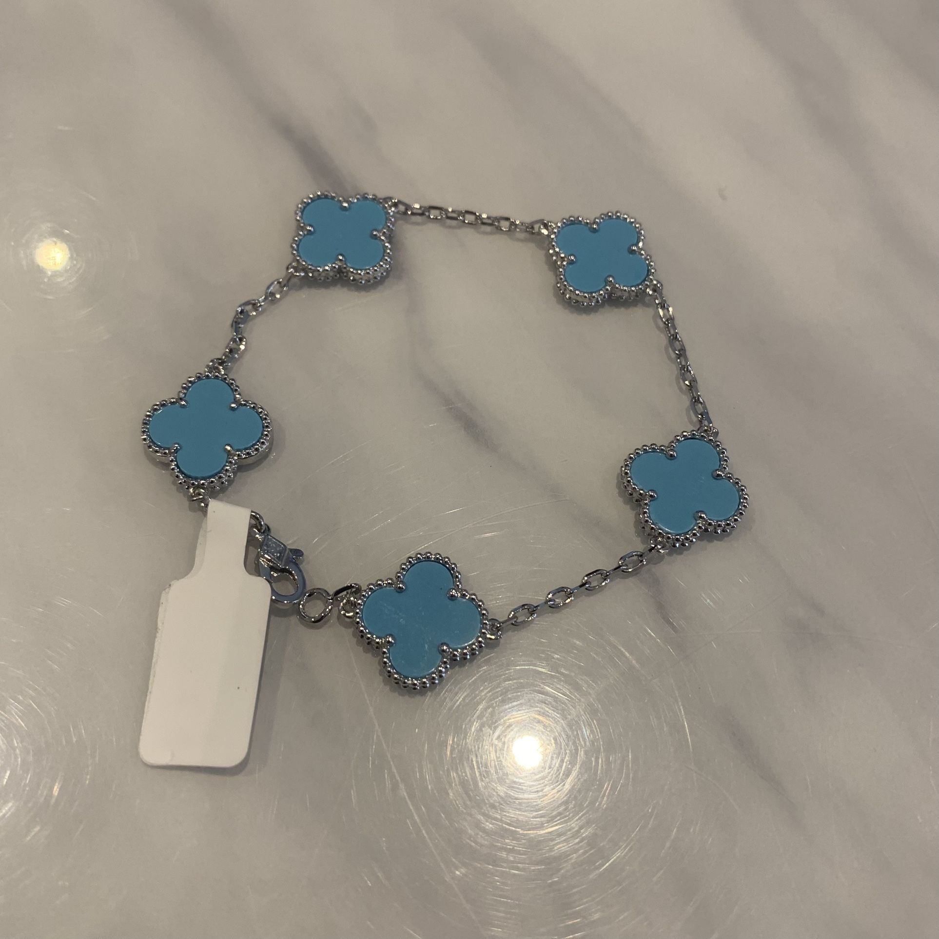 Van Cleef & Arpels Inspired Clover bracelet Turquoise Blue 925 Silver