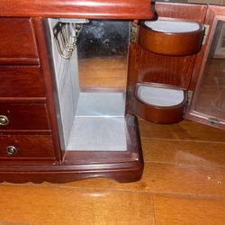 Cherry Wood Etched Roses Jewelry Armoire