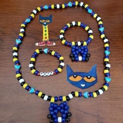 Pete The Cat Kandi Necklace + Bracelet Set (Handmade)