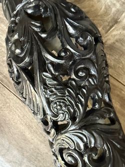 Perfect Gothic Black Ornate Pillar Candle Holder - 20” tall ! Great for Pumpkin Display! Ornate black pedestal stand has intricate openwork scrollw