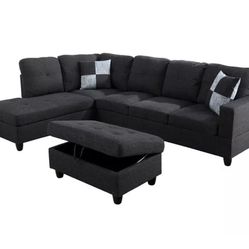 Black Gray Sectional Couch with ottoman 