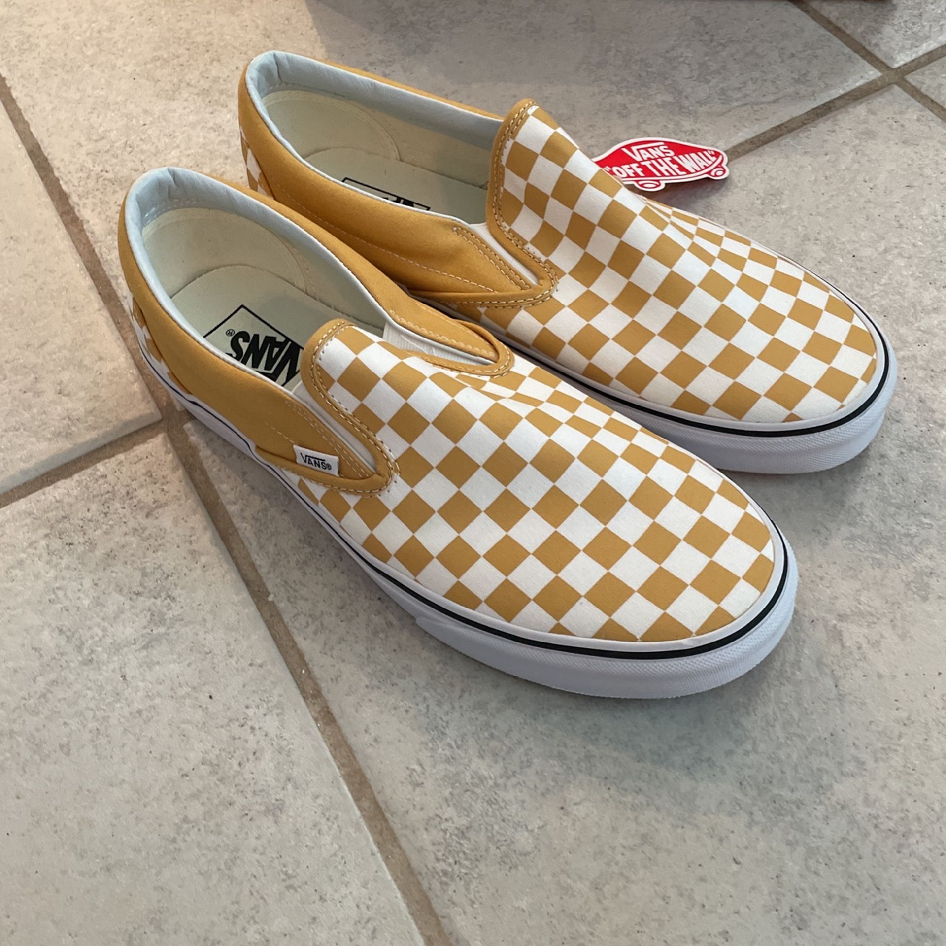 Yellow Checkerboard Vans Slip Ons Size 12