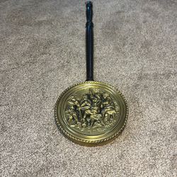 Made In England Vintage Bed Warmer / Brass Pub Scene On Front  
