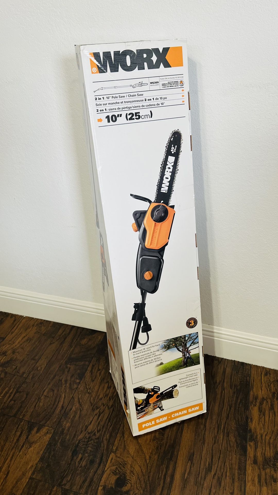 NEW IN BOX WORX WG309 8.0 Amp Electric 10-Inch- Chainsaw and Pole Saw All in One