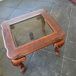 Vintage Glass Top Wood Coffee Table