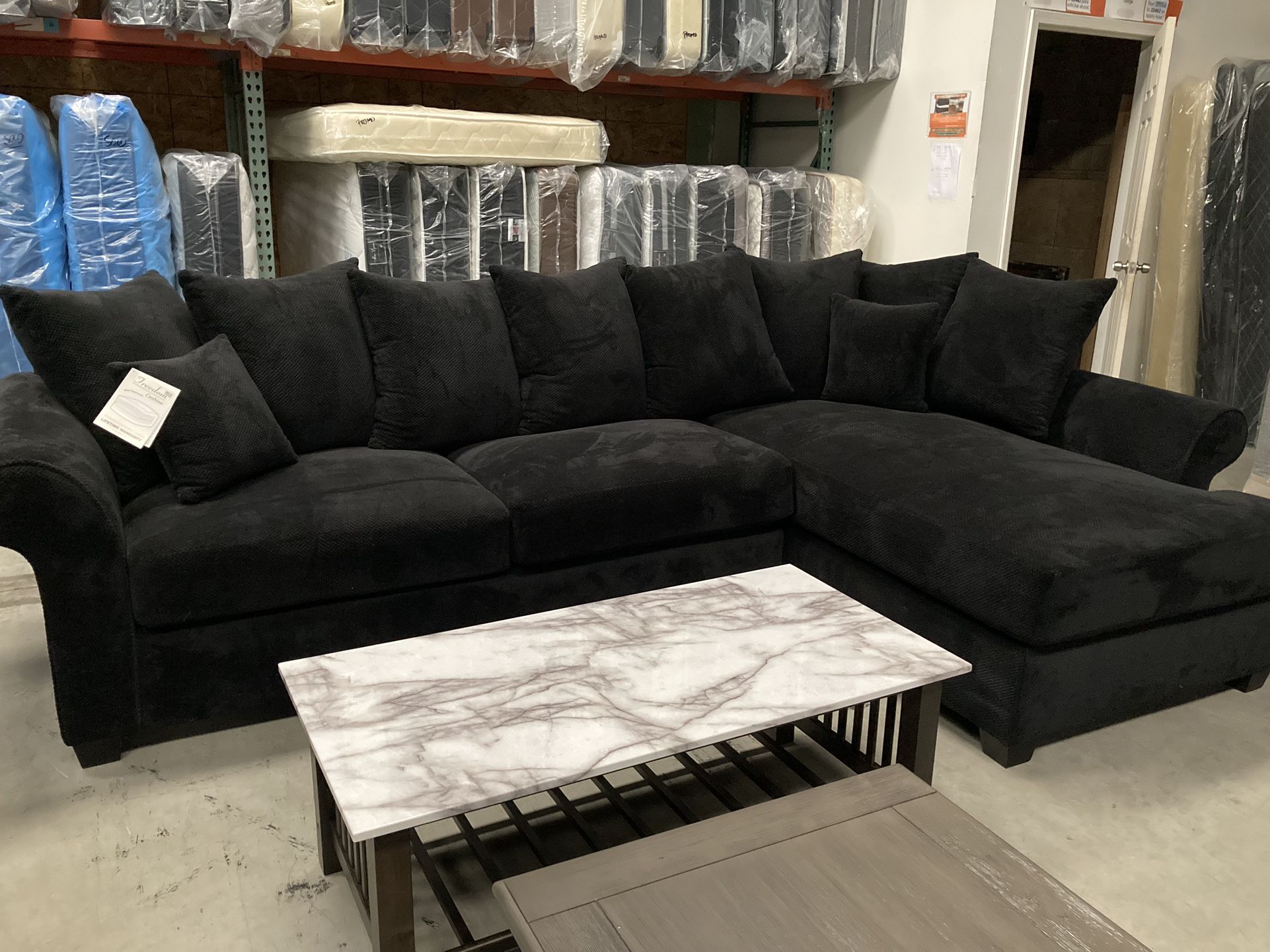 Black Sectional Sofa. Left Or Right Side Chaise Lounger. Other Colors And Fabrics Available.