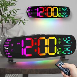 13.7" Digital Wall Clock Desk Clocks with Temperature, 11 RGB Colors, Night Lights, Alarms, Auto Dimming, Timer, DST, Remote Control, Digital Clock fo