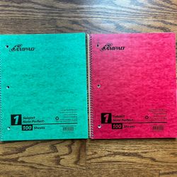 Lot Of 2 Spiral Perforated One Subject College Ruled Notebook 100 Sheets 11 X 8 7/8 With Pocket