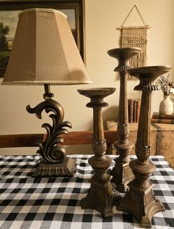 4-Pc Vintage Bronze Decor Set (Lamp & 3 Candle Holders)