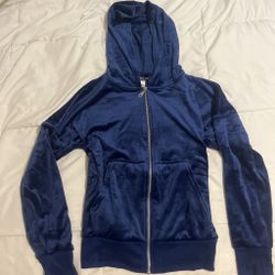 Blue Velour Zip Up Hoodie