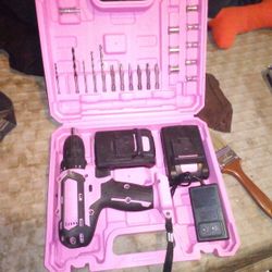 Pink Drill With 2 Batteries And Charger With Bits And Sockets