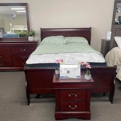 Mayville Brown Cherry Sleigh Bedroom Set/ DRESSER,mirror, Night Stand, Bed//Queen/ Mattress Sold Separately Financing, King Size Available 