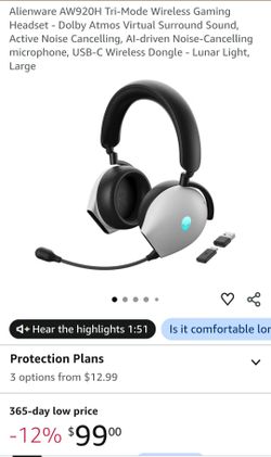 Alienware AW920H Tri-Mode Wireless Gaming Headset - Dolby Atmos Virtual Surround Sound, Active Noise Cancelling, AI-driven Noise-Cancelling microphone