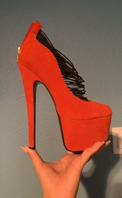 Fire red platform heels!