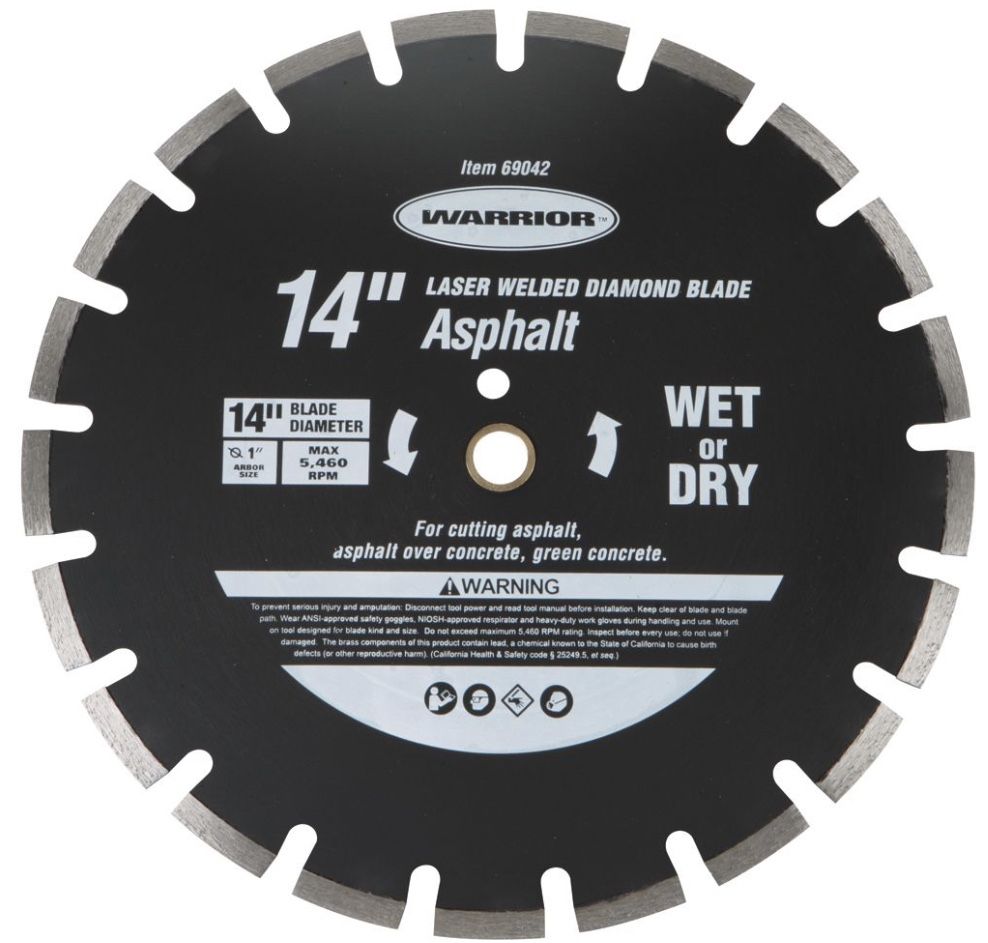 Warrior 14” Laser Segmented Wet/Dry Diamond Concrete Blade. $55 Each. Only One Left!