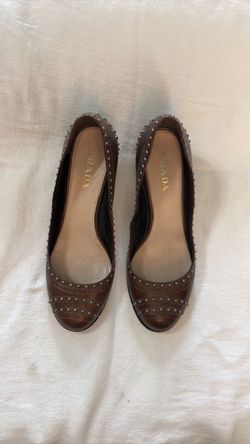 Prada Brown Studded Leather Heels