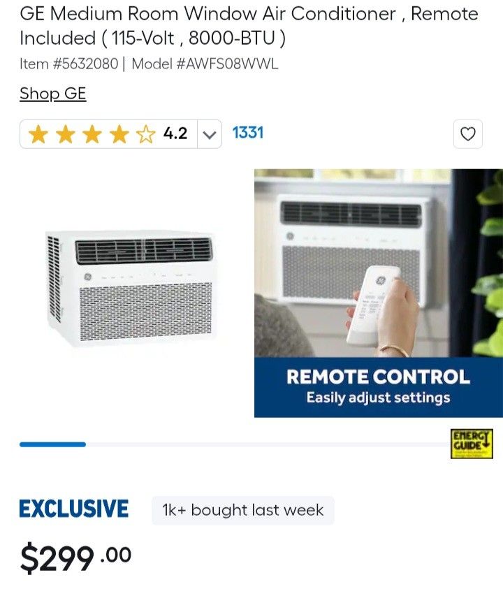 GE 8k Btu Window Ac