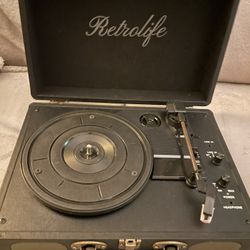 Vinyl Record Player 3-Speed Bluetooth Suitcase Portable Belt-Driven Record Player with Built-in Speakers RCA Line Out AUX in Headphone Jack Vintage Tu