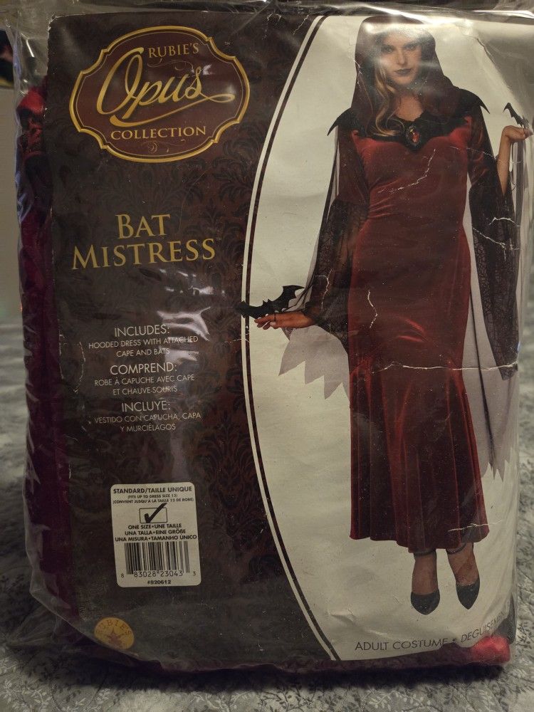 "Rubie's Opus Collection" costume *Bat Mistress*,hooded dress with attached cape & bats. 2017