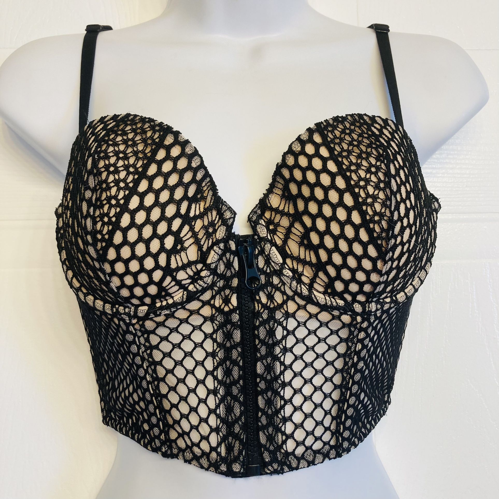 Victorias Secret Very Sexy Long Line Lined Demi Fishnet Bra Black Size 34C NEW