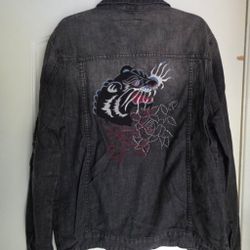 Men's Denim Jacket Trucker Panther Large Inc 