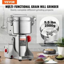 43& 2500g Electric Grain Mill Grinder, High Speed 3400W Commercial Spice Grinders, Stainless Steel Pulverizer Powder Machine, for Dry Grains Spices Ce