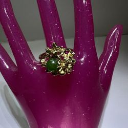 Vintage Jade Ring Jewelry 18K Gold Filled Size 5.5  Nugget 1960