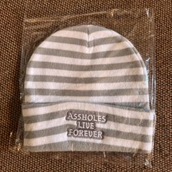 Assholes Live Forever Striped White & Grey Beanie 