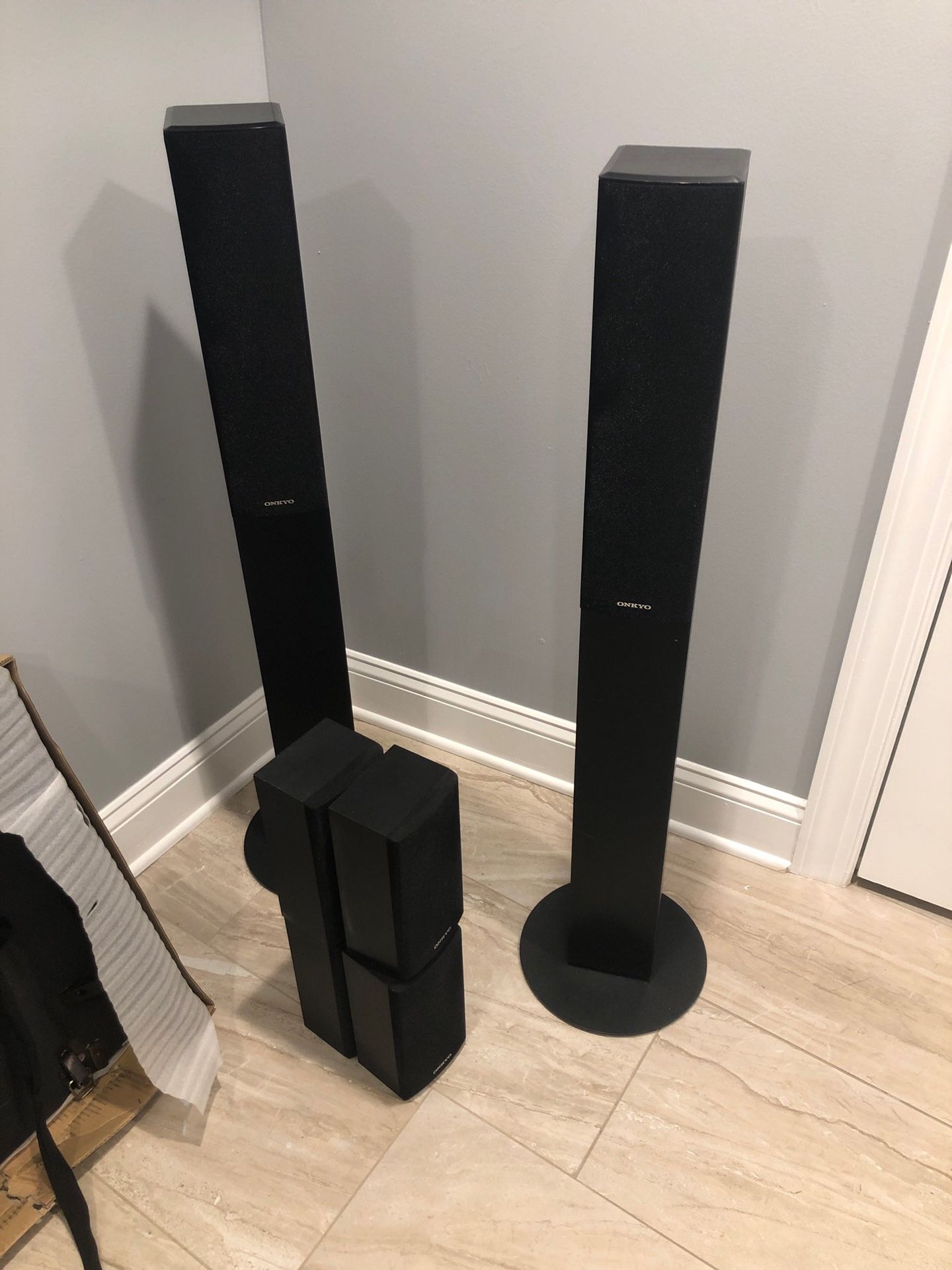 Home theater entertainment speakers and subwoofer