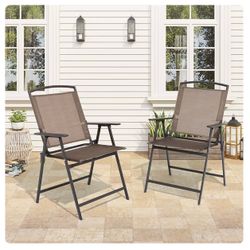 Crestlive Products Set of 2 Black Steel Frame Stationary Dining Chair with Brown Textilene Mesh Seat