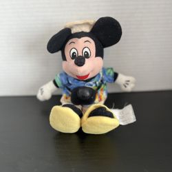 Disney Mickey Mouse Beanie Plush Tourist Hawaiian Shirt Camera Stuffed Animal 