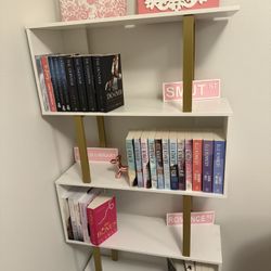 Fully Assembled Modern 5-Tier Geometric S-Shaped White & Gold Book Shelf 
