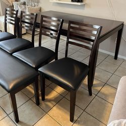 Dining Table With Chairs And Bench  Solid Wood 