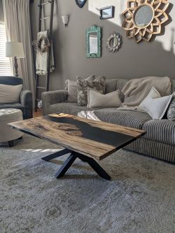 Custom Wood & Charcoal Epoxy River Coffee Table