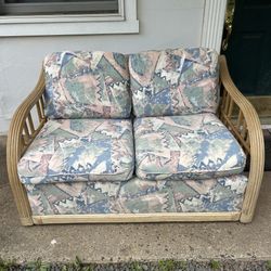 Vintage Rattan Loveseat & Table Frame
