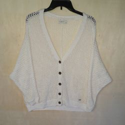 abercrombie fitch 3/4 Sleeve Knit Crochet Cardigan net Top Beige s