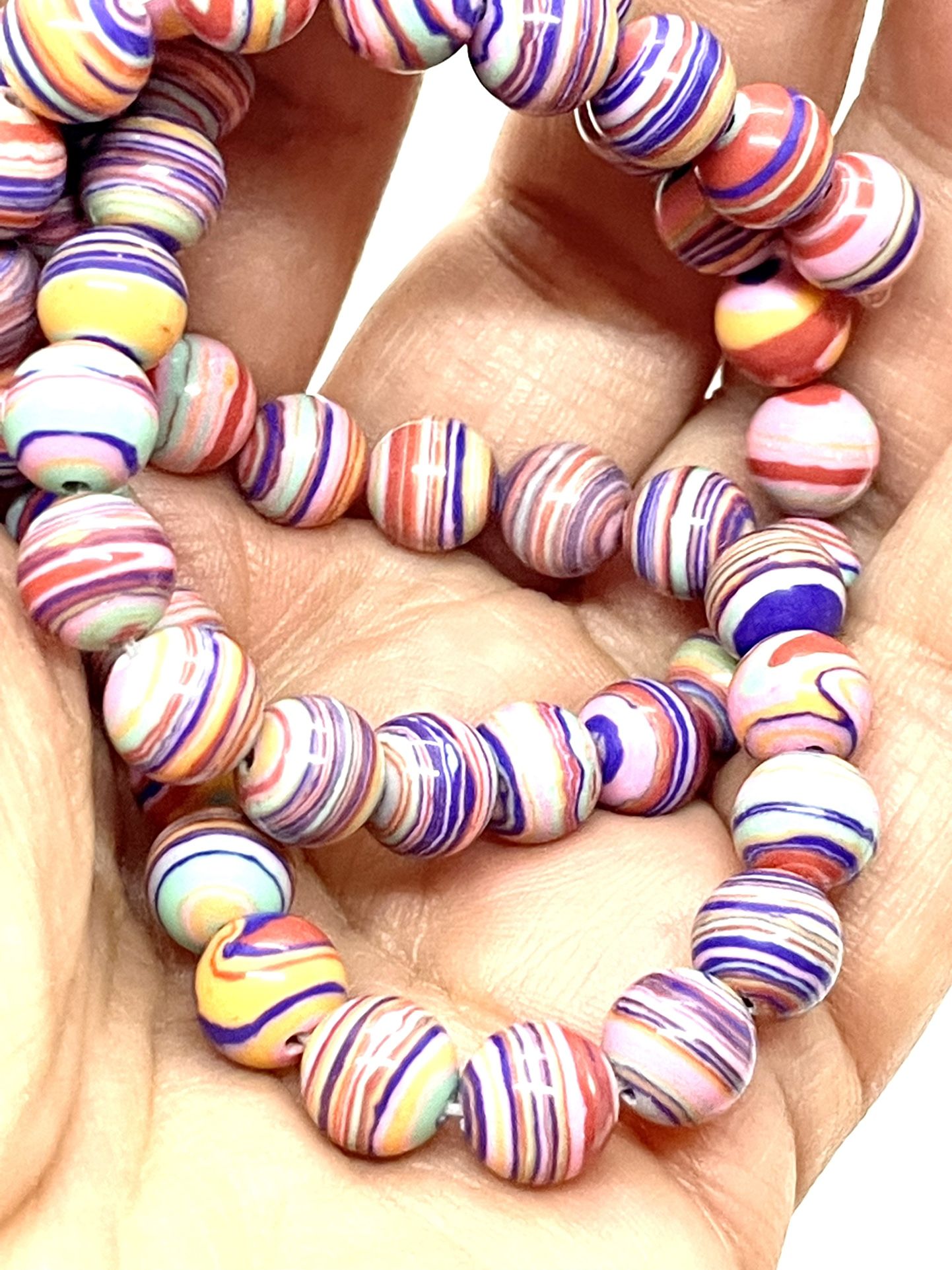 8mm Candy Striped Stone Beads