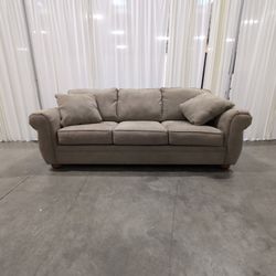 BAUHAUS Tan Microfiber Three-Seat Sofa with Rolled Arms