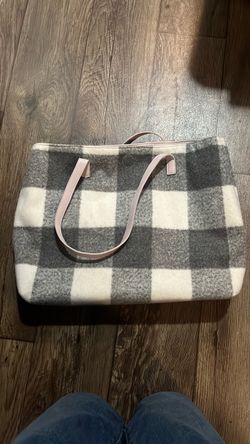Gray and White Plaid Wool Tote Bag