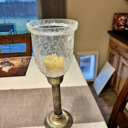 Large candle stick holder With Crackled Glass