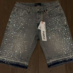 Purple Brand Rhinestone Shorts Grey Size 32