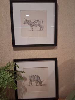 Framed Cow Sketch Art Prints Set of 2